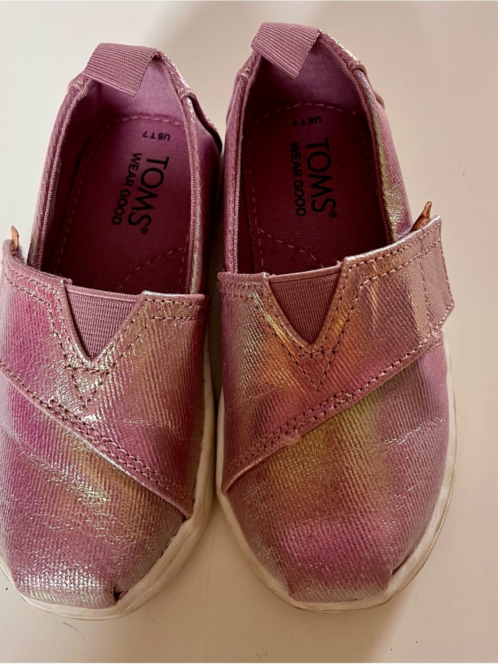 TOMS Alpargata Kids Slip-On Shoes in iridescent pink